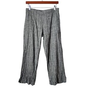 GODDESS GEAR Lagenlook Cropped Pants‎ Linen Cotton Micro Stripe Grey S Artsy